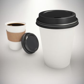White cup over white background against grey background