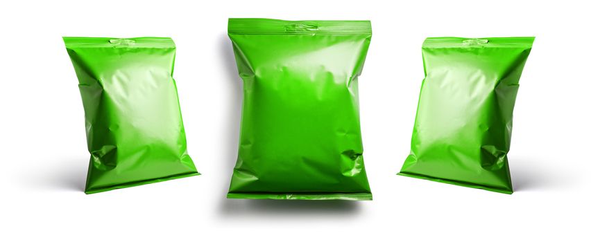 Green packaging template for your design. In different angles on a white background.