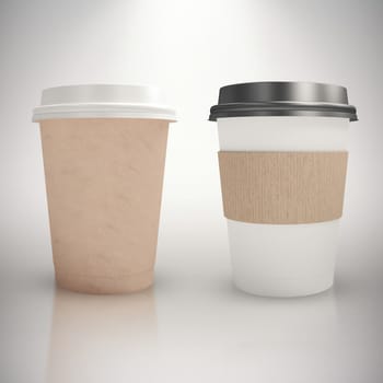 Brown cup over white background against grey background