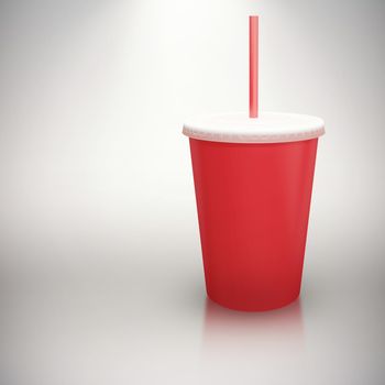 Red cup over white background against grey background