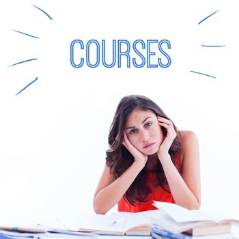 The word courses against stressed student at desk