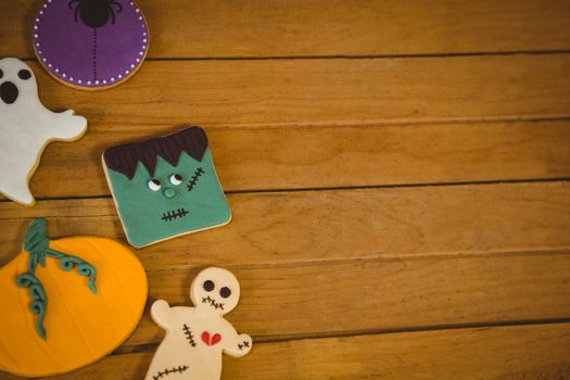 High angle view of various cookies on table during Halloween