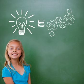 Idea and innovation graphic against cute pupil smiling