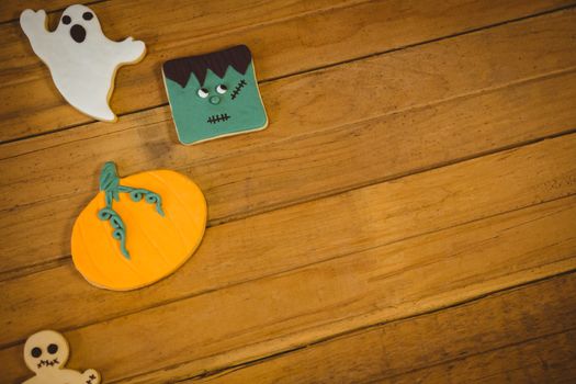 High angle view of spooky cookies on table during Halloween