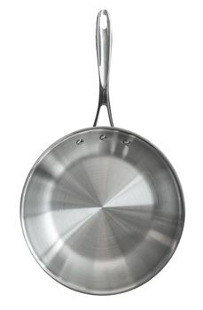 Isolated Brand New Stainless Steel Frying Pan On A White Background