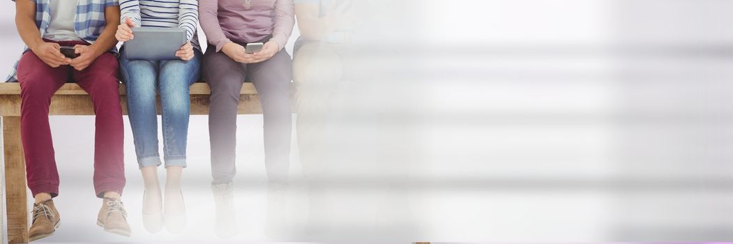 Digital composite of People using phones and tablets against white background