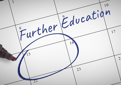 Digital composite of Further Education Text written on calendar with marker