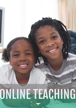 Digital composite of Education and online teaching text and girls smiling