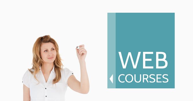 Digital composite of Education and web courses text and woman writing