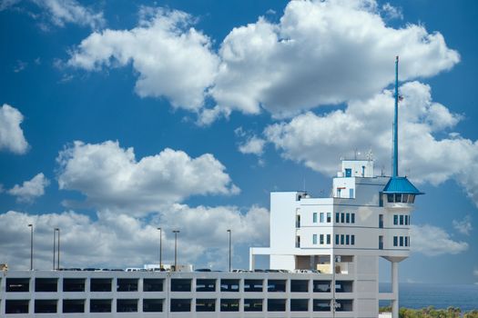 Parking Deck and Security Checkpoint at a Busy Shipping Port