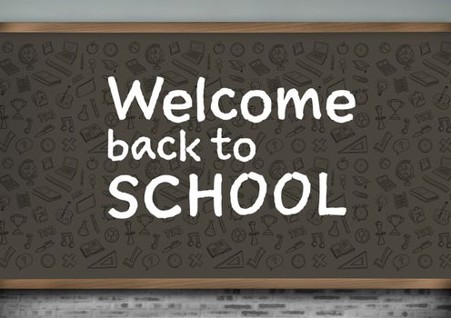 Digital composite of Welcome back to school with education graphics on blackboard