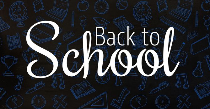 Digital composite of Back to school text with education graphics on blackboard