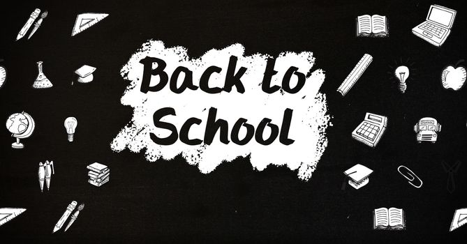 Digital composite of Back to school text with education graphics on blackboard