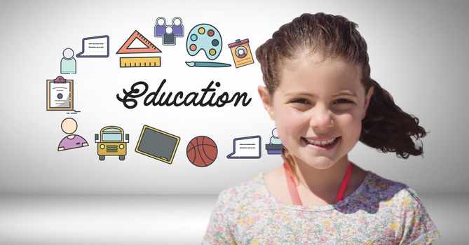Digital composite of Girl in front of education graphics