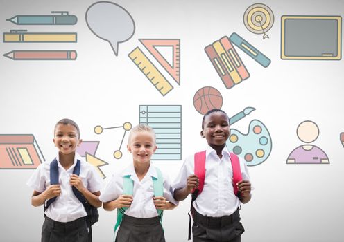Digital composite of School kids with school education graphics