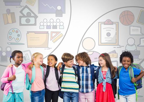 Digital composite of Group of kids with education graphics
