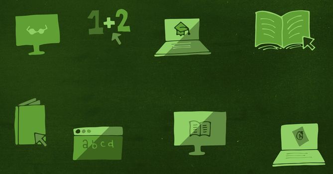 Digital composite of E-learning online education graphics on blackboard