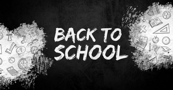 Digital composite of Back to school text with education drawings on blackboard