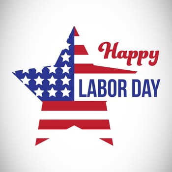 Composite image of happy labor day text and star shape American flag against white background