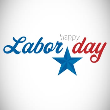 Digital composite image of happy labor day text with star shape against white background