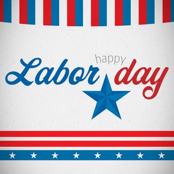 Digital composite image of happy labor day text with star shape against digitally generated background