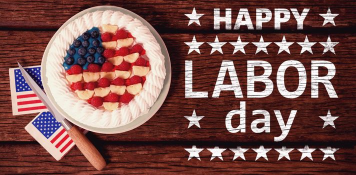 Poster of happy labor day text against fruitcake with 4th july theme