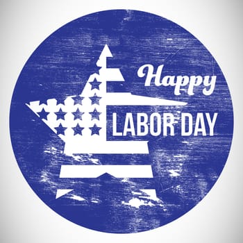 Digital composite image of happy labor day text on blue poster against white background