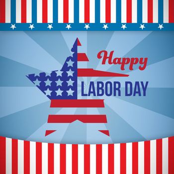 Composite image of happy labor day text and star shape American flag against digitally generated background