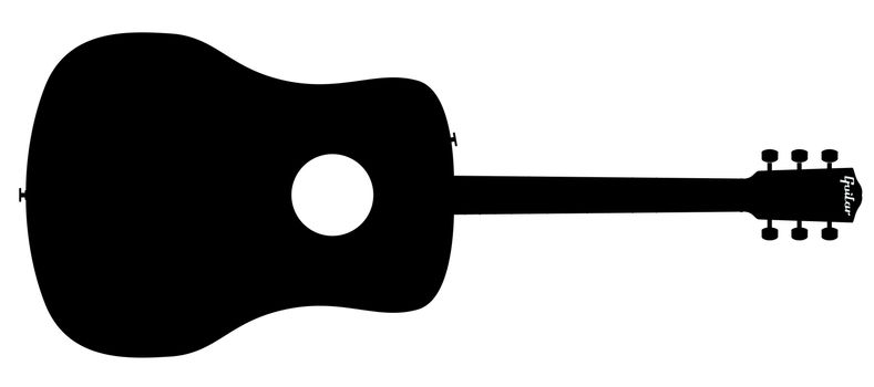 A typical acoustic guitar silhouette isolated over a white background.