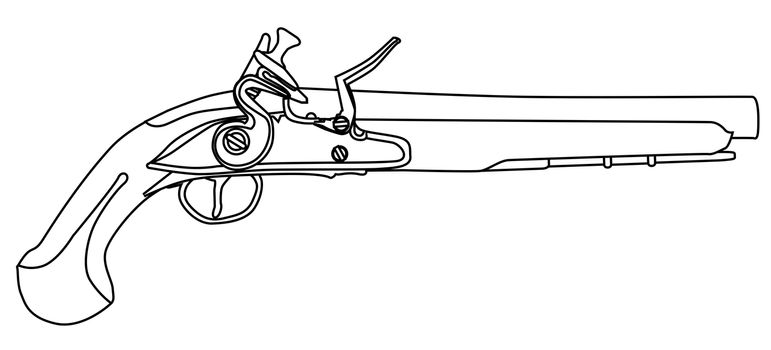 An of old style flintlock dueling pistol isolated on white.