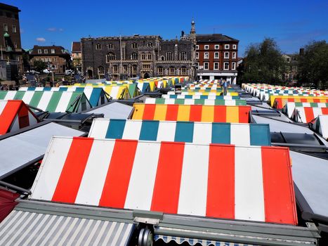 Market at Norwich, Norfolk, East Anglia, England, United Kingdom. Norwich city center, city hall, guildhall and town center for shopping.