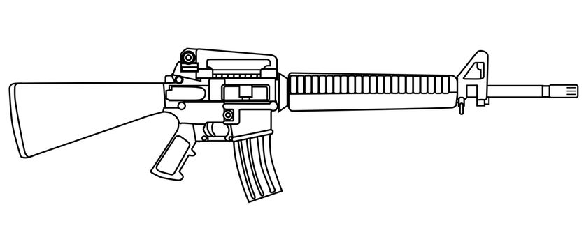 A typical army style assault weapon isolated on white.