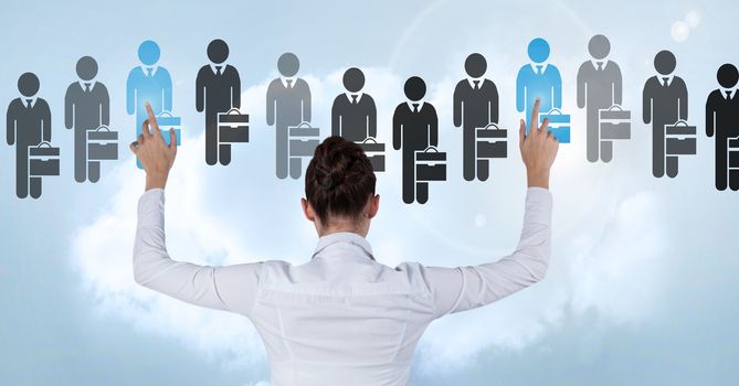 Digital composite of Businesswoman interacting and choosing a person from group of people icons
