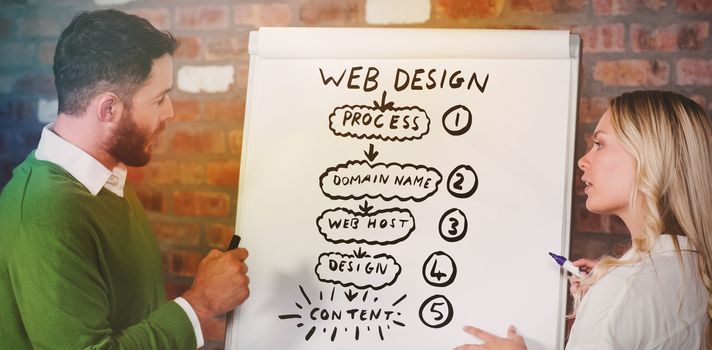 Handdrawn web design process against business people preparing presentation 