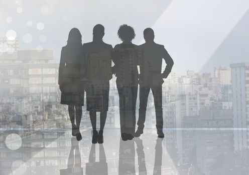 Digital composite of Silhouette of group of people with transition background