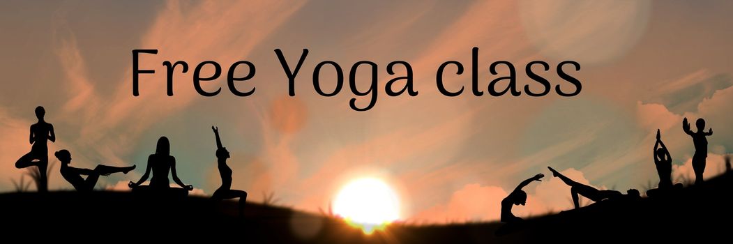 Digital composite of yoga sunset with text