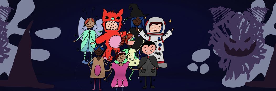 Digital composite of Children's Halloween party illustrations