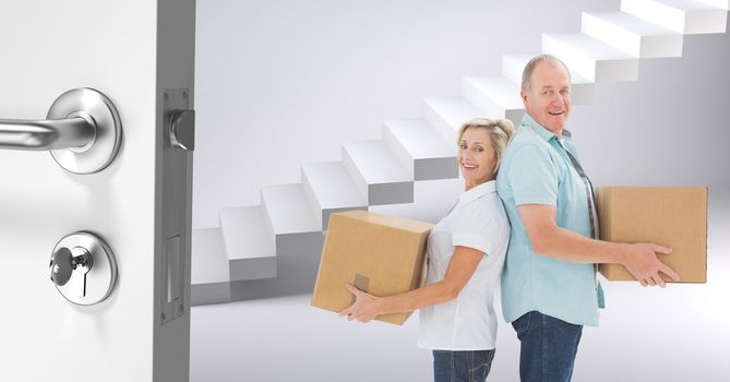 Digital composite of people moving boxes into new home