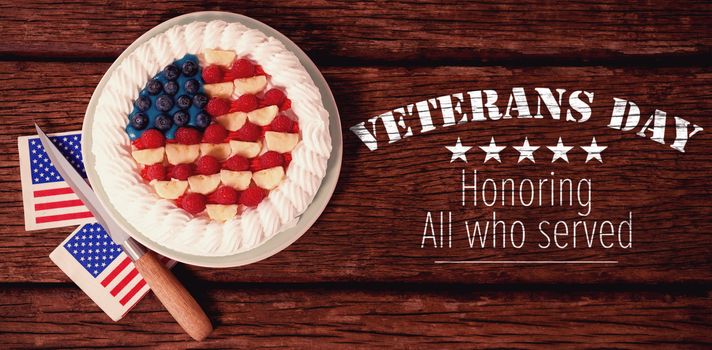 Logo for veterans day in america  against fruitcake with 4th july theme