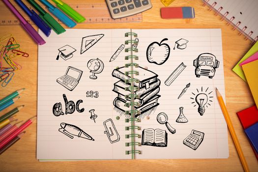 Education doodles against students desk