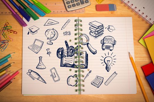 Education doodles against students desk