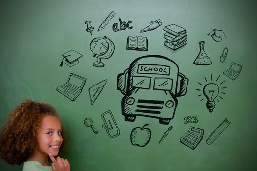 Composite image of education doodles with cute pupil thinking