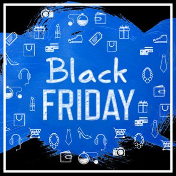 Black friday advert against blue paint