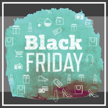Black friday advert against digitally generated image of smudged turquoise paint 