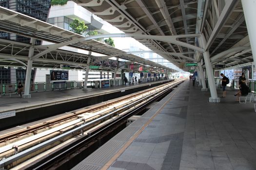 Phloen Chit railway BTS train station in Bangkok, Thailand. Modern mass transit station in asia.