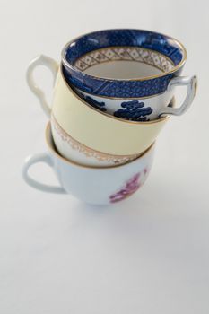 Close-up of stack of various cups