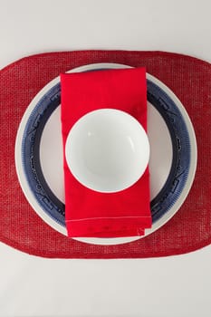 Close-up of overhead view of elegant table setting