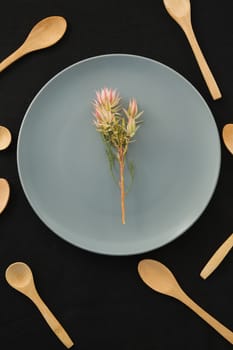 Close-up of overhead view of elegant table setting