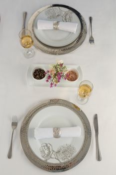 Overhead view of beautiful table setting for an occasion