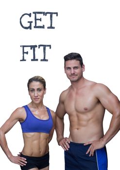 Digital composite of Get fit text and fitness couple